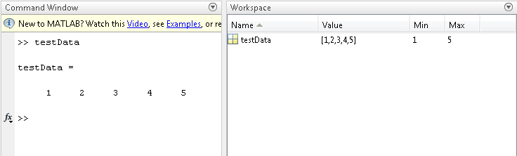 命令窗口和工作区浏览器显示testData的值。