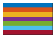 七个颜色示例，显示ColorOrder属性的默认颜色。默认颜色为深蓝色、深橙色、深黄色、深紫色、中绿色、浅蓝色和深红色。
